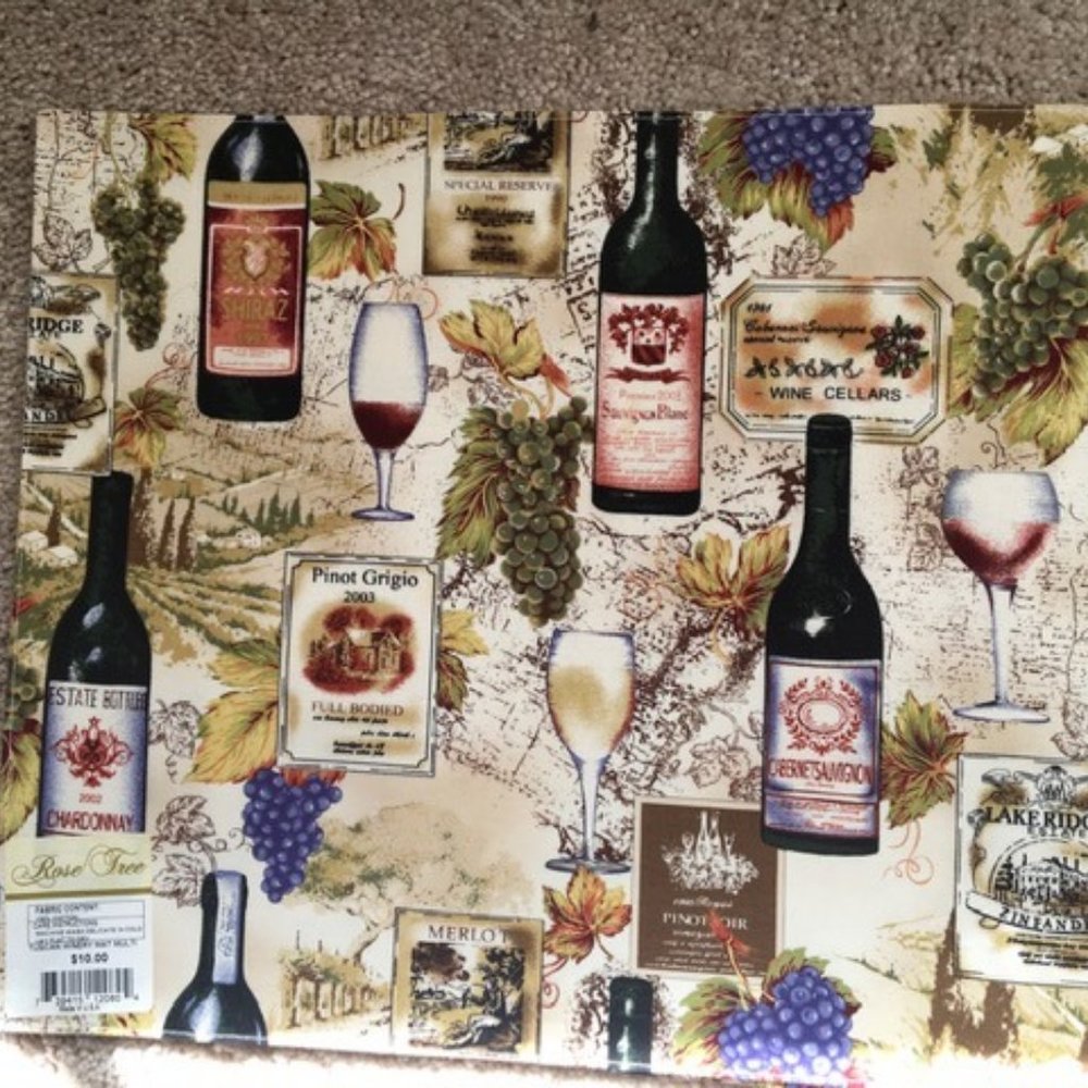 - PLACEMATS & NAPKINS - SET OF 24 -  WINE THEME- 100% COTTON--NEW WITH TAGS-WASH